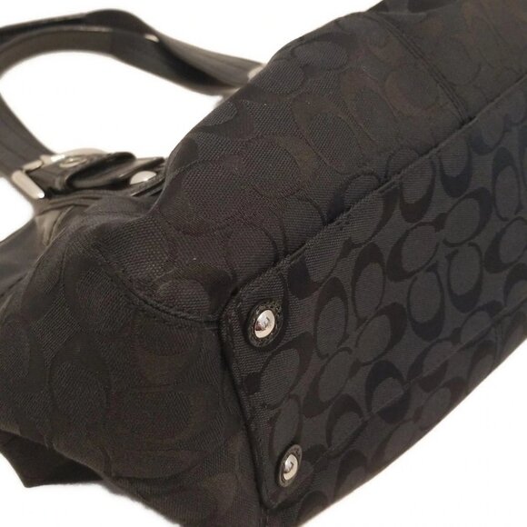Auth COACH Soho Pleated Signature Tote F13742 Black Jacquard Patent Leather - - Picture 5 of 8